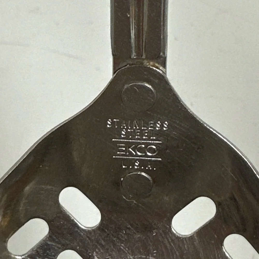 Vintage EKCO USA Slotted Spoon Stainless Steel 2-Tone Wood Black Handle MCM